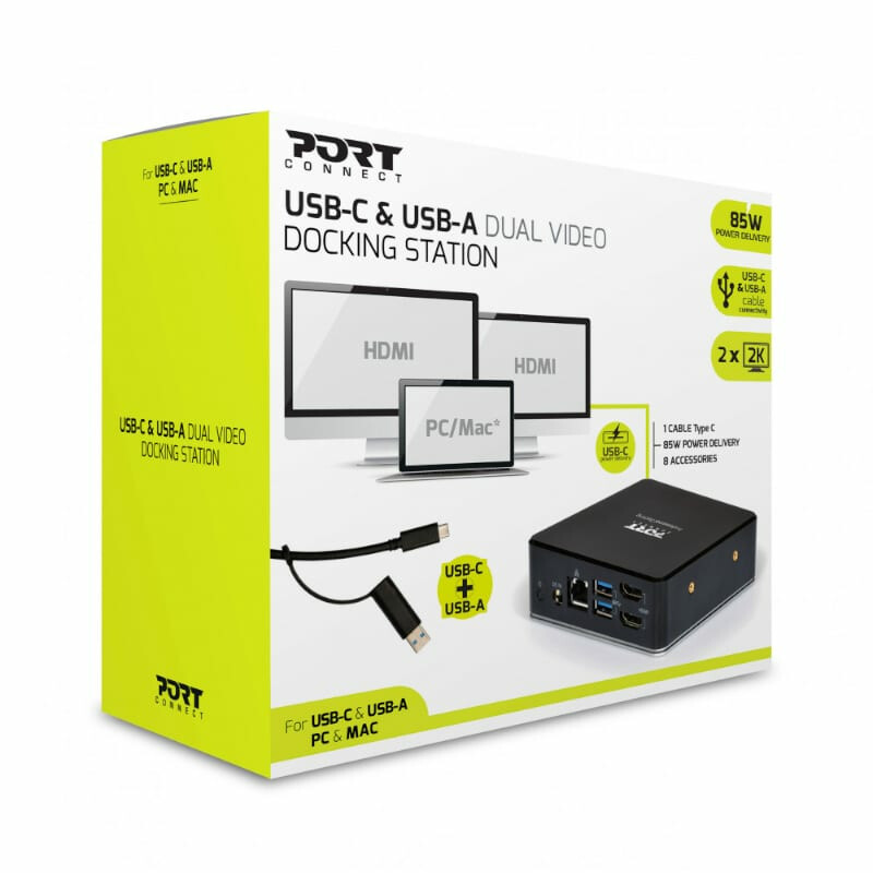 Port USB Type-C to 1 x RJ45|2 x USB3.1 Gen1|2 x HDMI|1 x Type-C|1 x USB3.1 Gen1 | Apple Charging 2.4A|1 x Aux Dock - Black