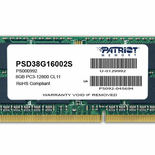 Patriot Signature Line 8GB 1600MHz DDR3 Dual Rank SODIMM Notebook Memory