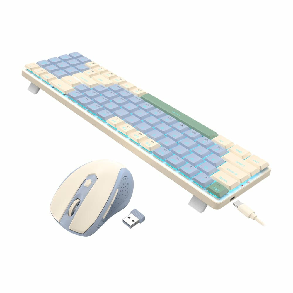 Redragon BS8772 Wireless Keyboard and Mouse Combo - Cream/Blue