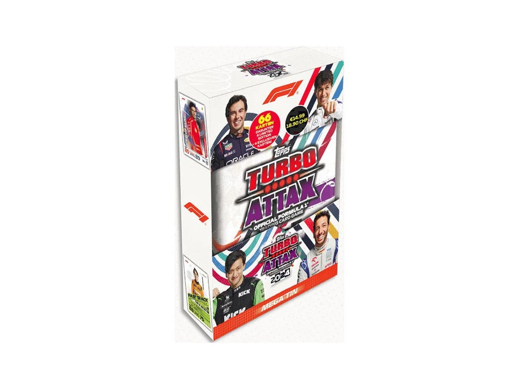 Topps F1 Turbo Attax  - Mega Tin 48 Cards Including 4 Exclusives & 1 Relic